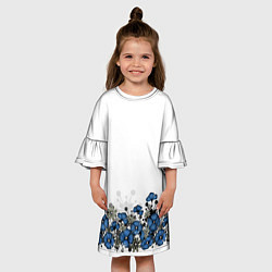 Платье клеш для девочки Синий цветочный узор -кайма, цвет: 3D-принт — фото 2