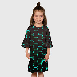 Платье клеш для девочки Соты на зеленом неоновом фоне, цвет: 3D-принт — фото 2