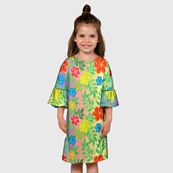 Платье клеш для девочки Яркий цветочный узор на радужном фоне, цвет: 3D-принт — фото 2