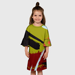 Платье клеш для девочки Множество красок на тёмно-зелёном фоне, цвет: 3D-принт — фото 2