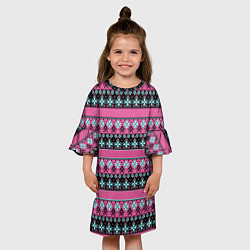 Платье клеш для девочки Черно-розовый скандинавский орнамент, цвет: 3D-принт — фото 2