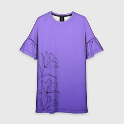 Платье клеш для девочки Красивый фиолетовый градиент с цветами, цвет: 3D-принт