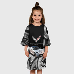 Платье клеш для девочки Chevrolet Corvette - Motorsport - Racing team, цвет: 3D-принт — фото 2