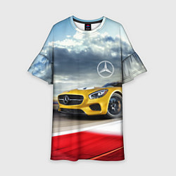 Платье клеш для девочки Mercedes AMG V8 Biturbo на трассе, цвет: 3D-принт