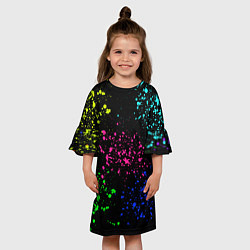 Платье клеш для девочки Брызги неоновых красок, цвет: 3D-принт — фото 2