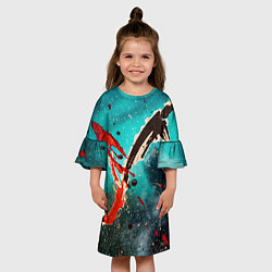 Платье клеш для девочки Голубой туман и брызки красок, цвет: 3D-принт — фото 2
