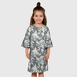 Платье клеш для девочки Камуфляж серый пиксель, цвет: 3D-принт — фото 2