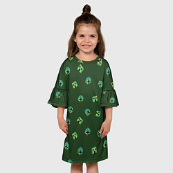 Платье клеш для девочки Minecraft - зеленые лица, цвет: 3D-принт — фото 2