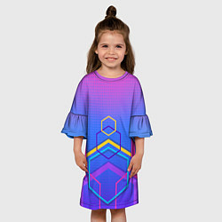 Платье клеш для девочки Многоцветный градиент с геометрическими фигурами, цвет: 3D-принт — фото 2