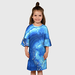 Платье клеш для девочки Расплескалась синева абстракция, цвет: 3D-принт — фото 2
