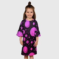 Платье клеш для девочки Фиолетовый мультяшный космос, цвет: 3D-принт — фото 2