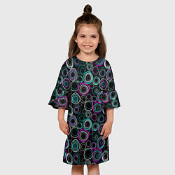 Платье клеш для девочки Узор ретро круги и кольца на черном фоне, цвет: 3D-принт — фото 2