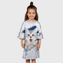 Платье клеш для девочки Котёнок в снегу, цвет: 3D-принт — фото 2