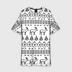 Детское платье Черно-белый узор с оленями