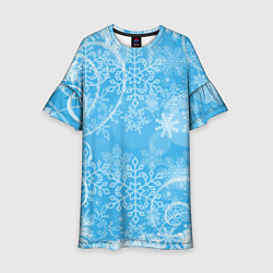 Платье клеш для девочки Морозный узор на голубом стекле, цвет: 3D-принт