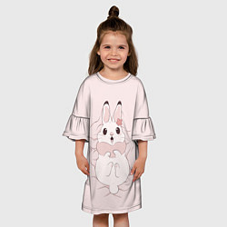Платье клеш для девочки Милый кролик на розовом, цвет: 3D-принт — фото 2