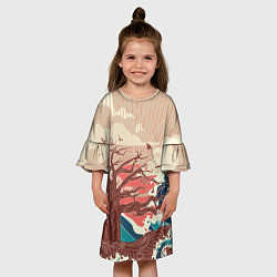 Платье клеш для девочки Большое дерево на острове в океане, цвет: 3D-принт — фото 2
