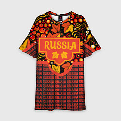 Платье клеш для девочки Хохломская роспись - символы России, цвет: 3D-принт
