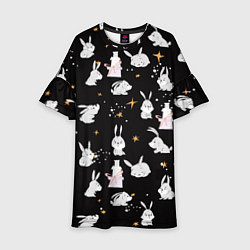 Платье клеш для девочки Звездочки и крольчата, цвет: 3D-принт