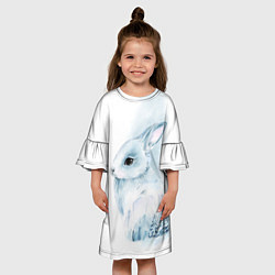 Платье клеш для девочки Милый кролик в акварельной технике, цвет: 3D-принт — фото 2