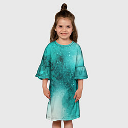 Платье клеш для девочки Брызги зеленой краски, цвет: 3D-принт — фото 2