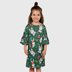 Платье клеш для девочки Merry Christmas Rabbit 2023, цвет: 3D-принт — фото 2