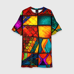 Платье клеш для девочки Лоскутная мозаика - пэчворк, цвет: 3D-принт