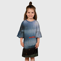 Платье клеш для девочки Абстрактный синий туман и мазки красок, цвет: 3D-принт — фото 2