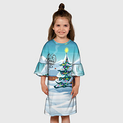 Платье клеш для девочки Новогодние избушки, цвет: 3D-принт — фото 2