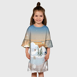 Платье клеш для девочки Новогоднее настроение - пейзаж, цвет: 3D-принт — фото 2