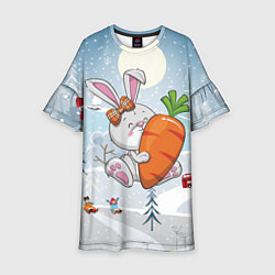 Платье клеш для девочки Зайчик с большой морковкой, цвет: 3D-принт