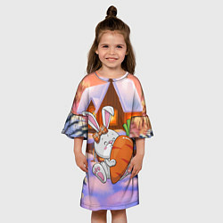 Платье клеш для девочки Зайчик с большой морковью, цвет: 3D-принт — фото 2