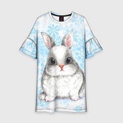 Платье клеш для девочки Белый кролик и снежинки, цвет: 3D-принт