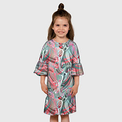 Платье клеш для девочки Оранжево- бирюзовый абстрактный модный узор, цвет: 3D-принт — фото 2