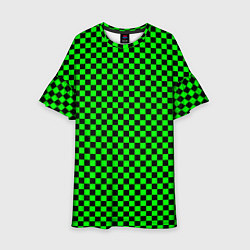 Платье клеш для девочки Зелёная шахматка - паттерн, цвет: 3D-принт