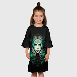 Платье клеш для девочки Готическая ведьма на чёрном фоне, цвет: 3D-принт — фото 2