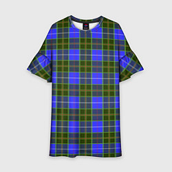 Платье клеш для девочки Ткань Шотландка сине-зелёная, цвет: 3D-принт
