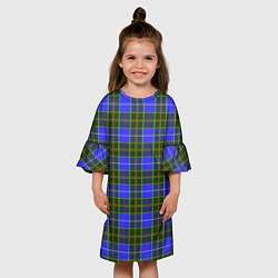 Платье клеш для девочки Ткань Шотландка сине-зелёная, цвет: 3D-принт — фото 2