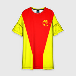 Платье клеш для девочки FIRM желто-красная, цвет: 3D-принт
