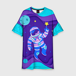 Платье клеш для девочки Космонавт в космосе - рисунок, цвет: 3D-принт