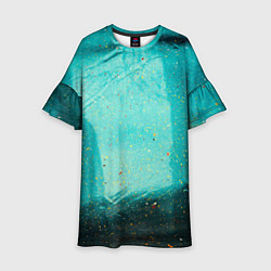 Платье клеш для девочки Сине-зелёный туман и мазки красок, цвет: 3D-принт