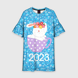 Платье клеш для девочки Зайка в чашке 2023, цвет: 3D-принт