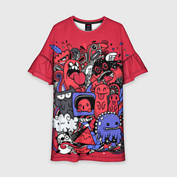 Платье клеш для девочки Монстрики графитти, цвет: 3D-принт