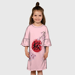 Платье клеш для девочки Цветущая вишня с иероглифом cакура, цвет: 3D-принт — фото 2