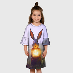 Платье клеш для девочки Заяц с гирляндой, цвет: 3D-принт — фото 2