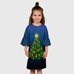 Платье клеш для девочки Новогодняя елка с яркой звездой, цвет: 3D-принт — фото 2