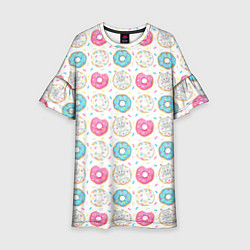 Детское платье Разноцветные пончики с серым зайцем