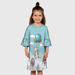 Платье клеш для девочки Зайка на воздушных шариках, цвет: 3D-принт — фото 2