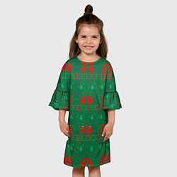 Платье клеш для девочки Новогодний узор с ёлочками, цвет: 3D-принт — фото 2