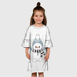 Платье клеш для девочки Милый снеговик и снежинки, цвет: 3D-принт — фото 2